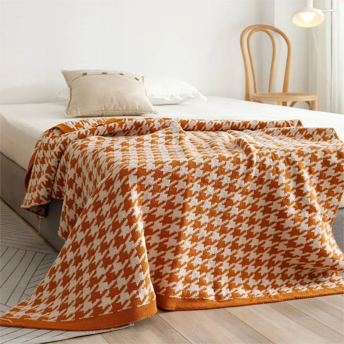 Houndstooth Plaid 50% Polyester 50% Acrylic Decorative Knit Throw Blankets