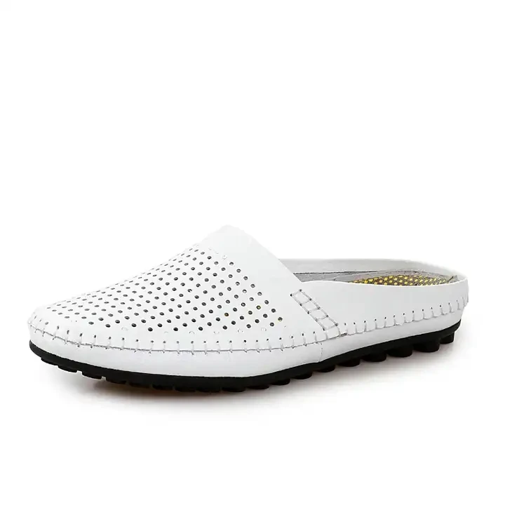 2024 Casual Summer toe half slippers No heel leather shoes lazy sandals casual leather trendy shoes mules shoes