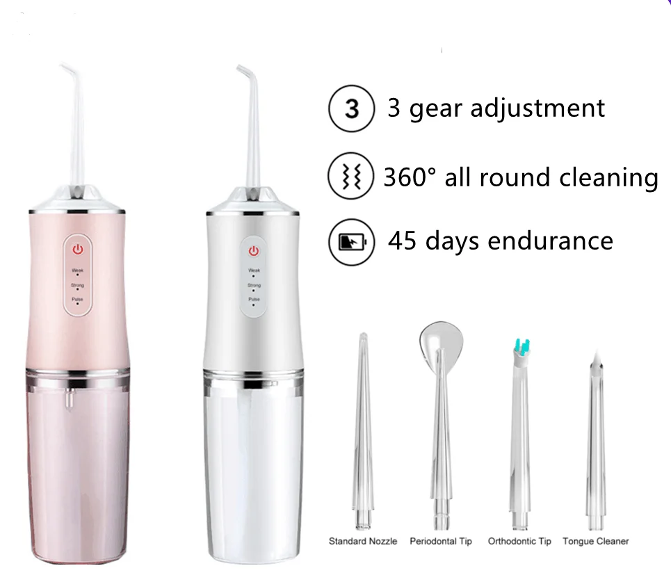 OEM Portable Waterproof Teeth Clean USB Cordless Dental Care 4 Nozzles Water Pick