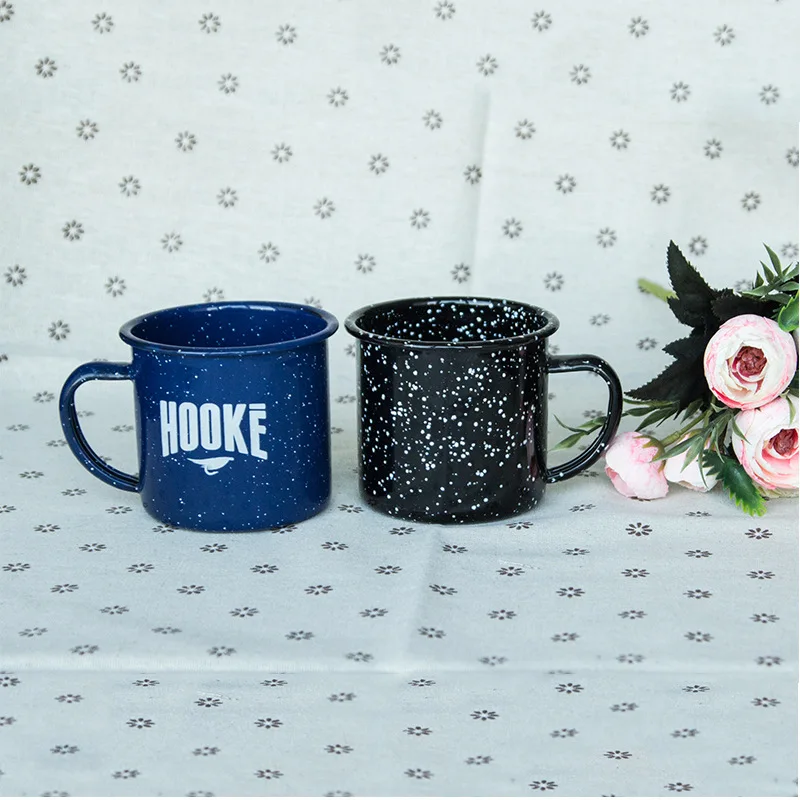 Coffee Mug Vintage Sublimation Enamel Coffee Cup Enamelware Custom Traditional Enamel Camping Mug with White Speckled Dots