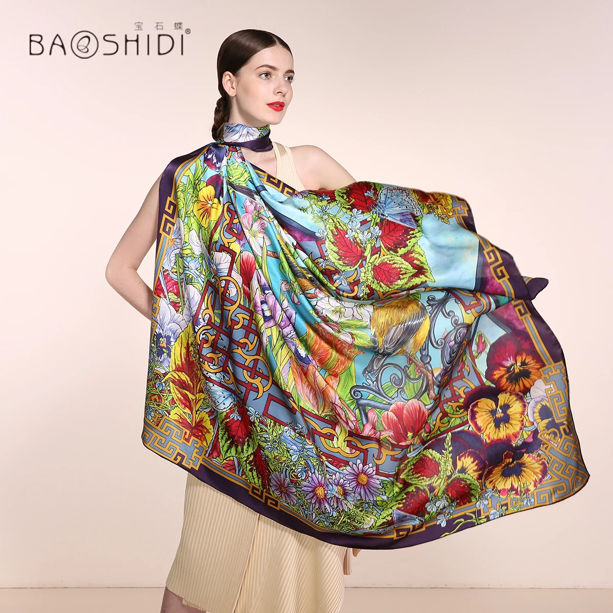Made In China Superior Quality 100%Silk Satin Design Digital Satin Custom Silk Scarf Shawl
