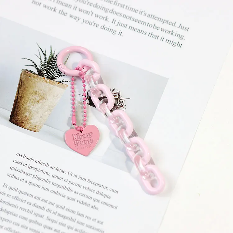 Creative Kawaii Cartoon Mobile Phone Hanging Chain Custom Heart Shaped Acrylic Cute Block Keychain