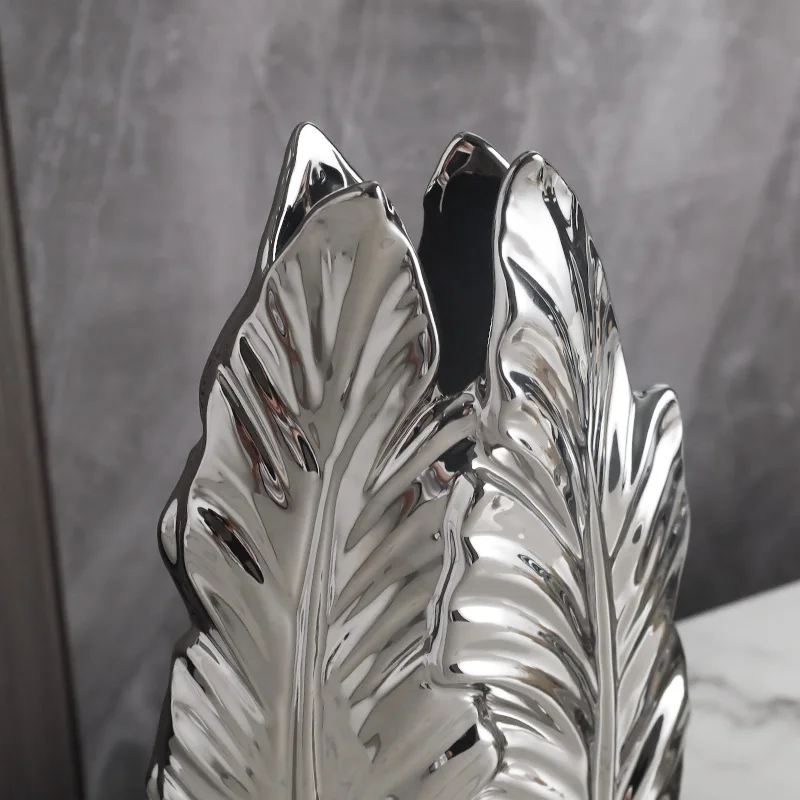 Large  Handmade Modern Geometric Ceramic Decorative Flower Vase Feather Shape for Home Decor