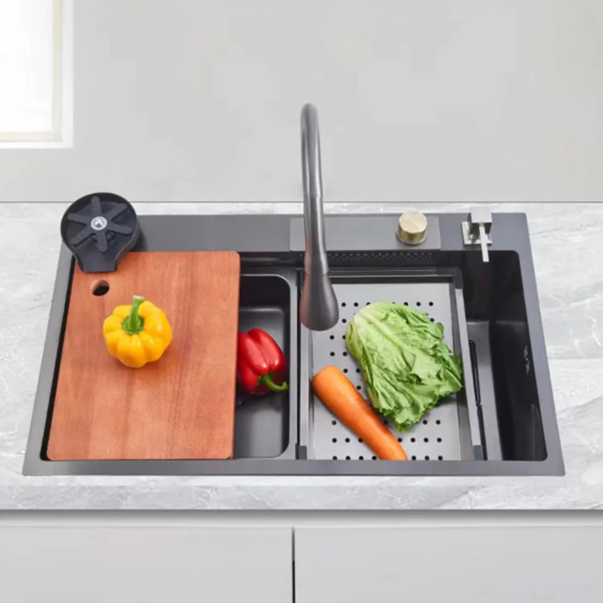 Factory Wholesale High Quality Modern Design Silver Sus304 Kitchen Multifunctional Sink Faucet Set Brushed Single Bowl Sink