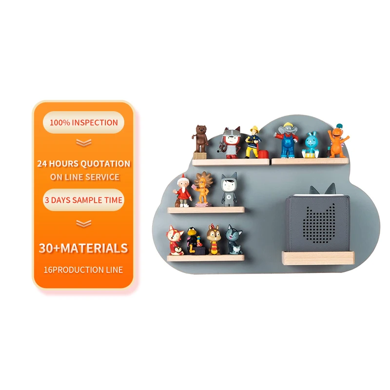 custom Wooden products Wall Mounted Floating Clouds Gray Wooden Kids  Shelf