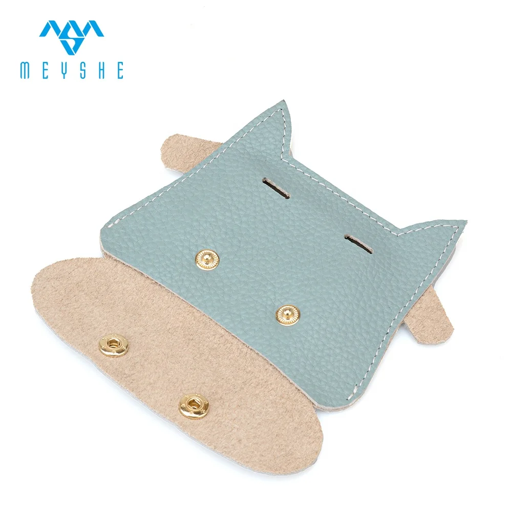 Custom high quality sky blue genuine leather animal buckle coin purse for kids