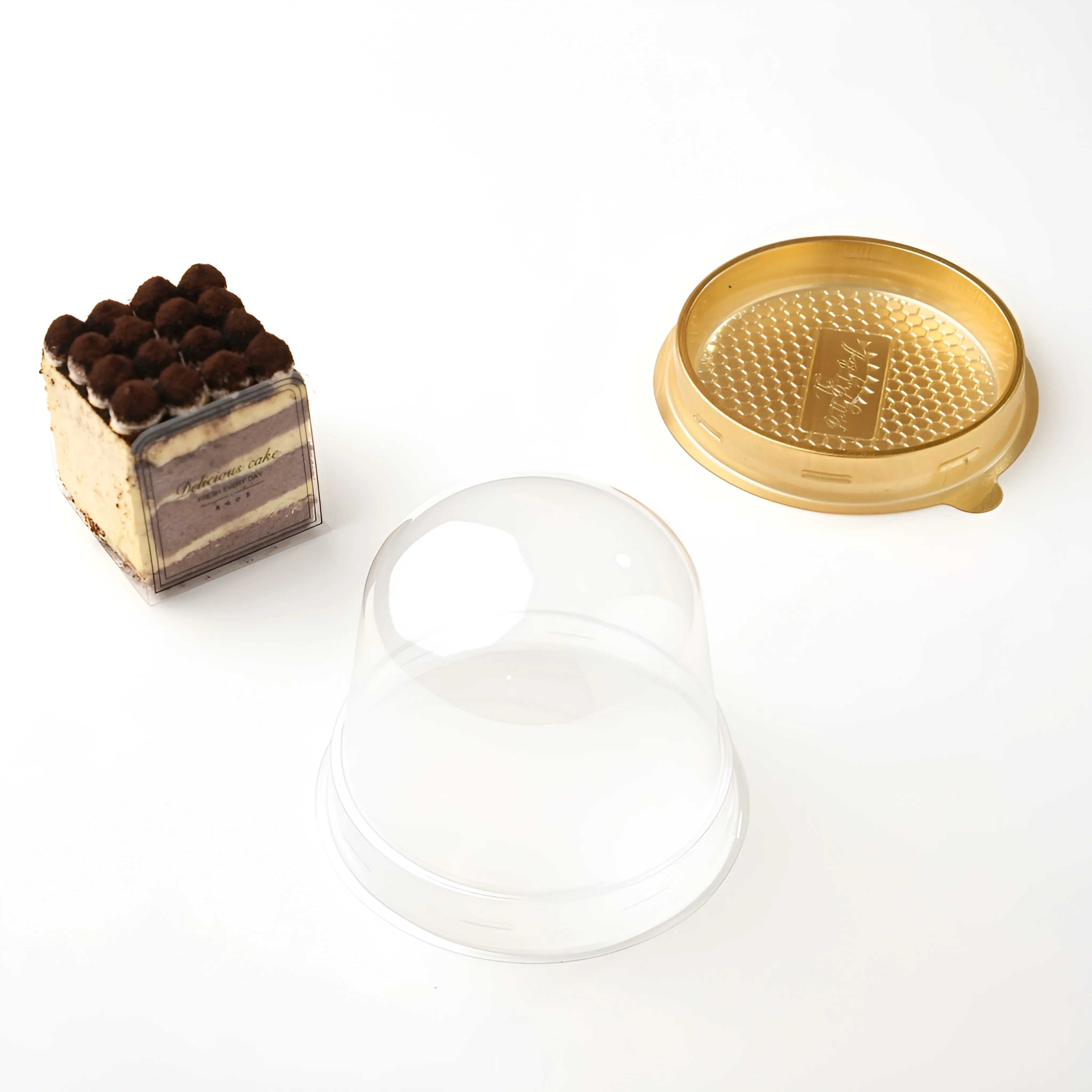 Wholesale In Bulk Blister Round Gold Silver Clear Dome Dessert Cupcake Container Packaging Plastic Cup Cake Boxes