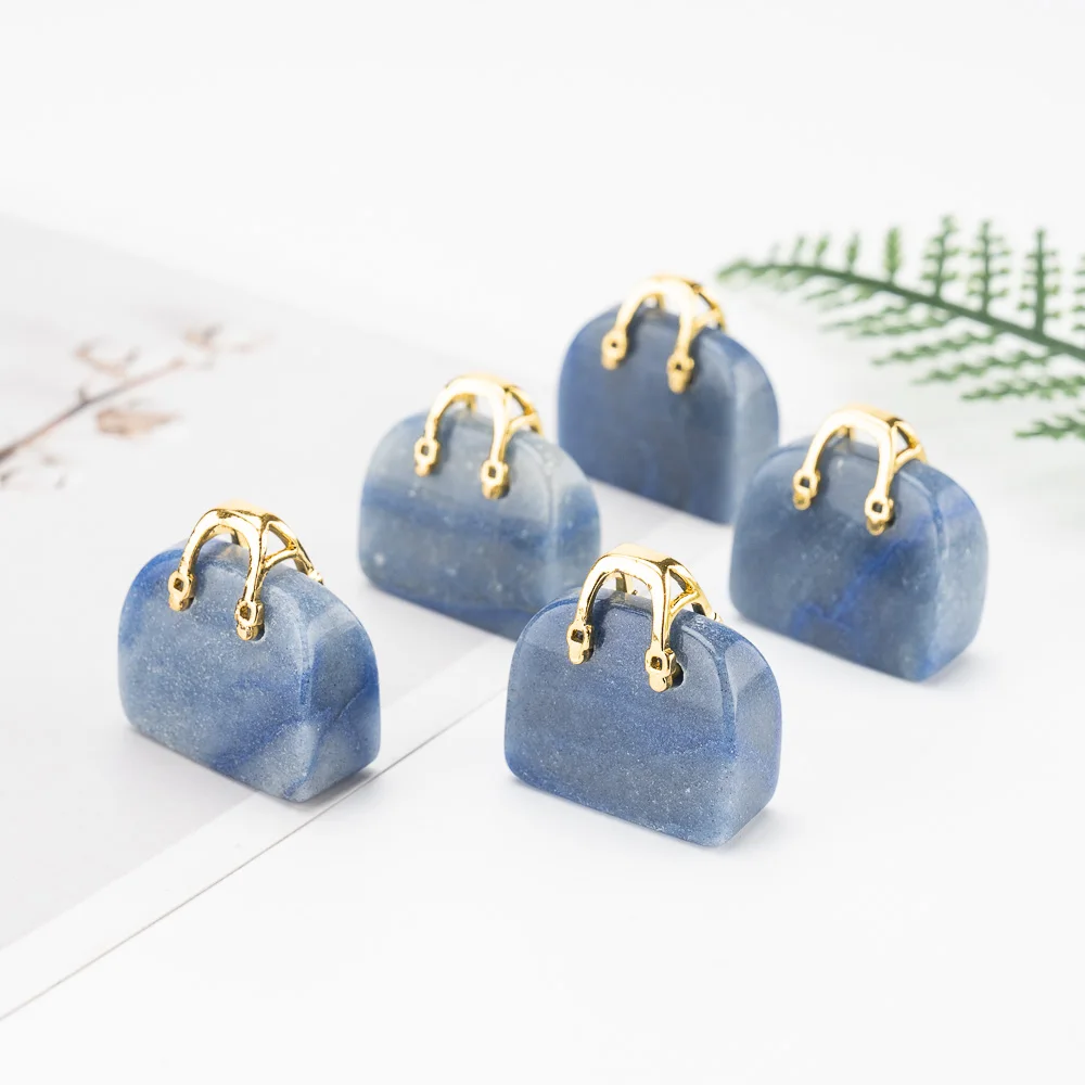 BZ JADE TIFA Factory wholesale 1 inches Blue Aventurine Purse Carving mini Handbag Pendant Gemstone Purse for Crafts Gifts