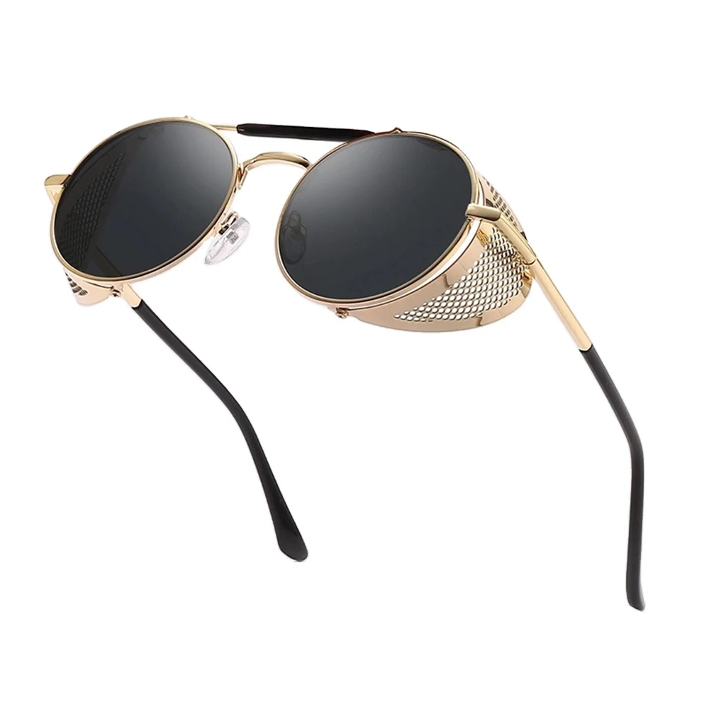Винтажные круглые металлические солнцезащитные очки в стиле стимпанк