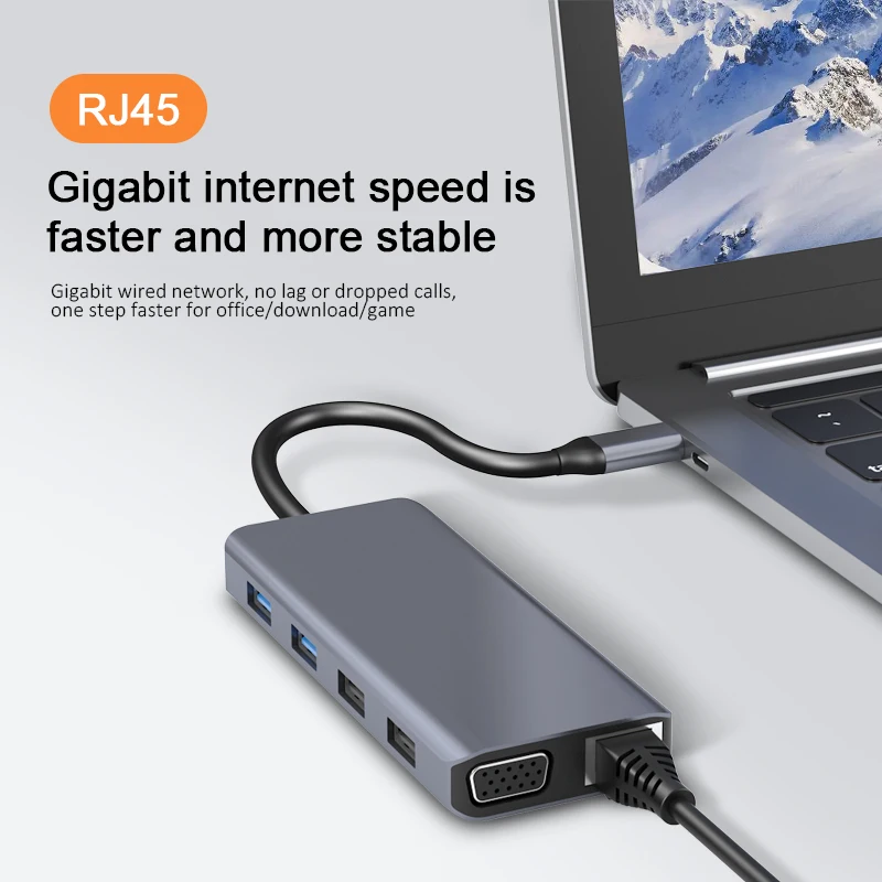 March Expo USB C 12 in 1 docking station Type-C USB HUB Docking Station with VGA HD-MI RJ45 PD100W docking station with laptop