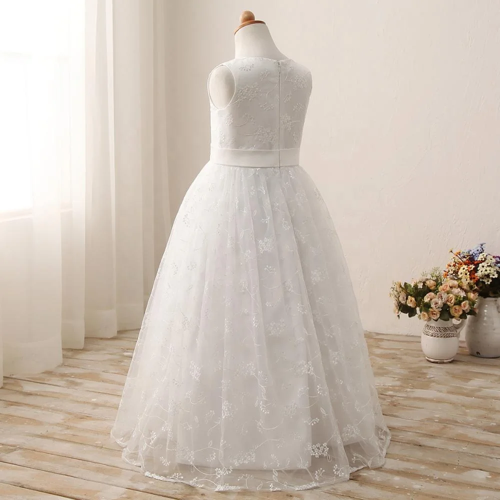 hot seller A line lace flower girl dress for wedding communion white dress