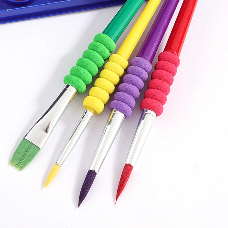 kid 4pcs Candy color acrylic painting oil watercolor sponge cover Pen Holder  plastic drawing brush sets
