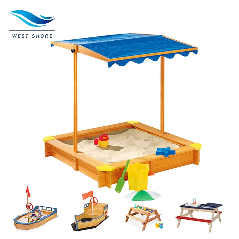 Kindergarten Outdoor Play 2 In1 Sandbox Large Storage Space Preschool Furniture Wooden Sandpit With Seats for Children