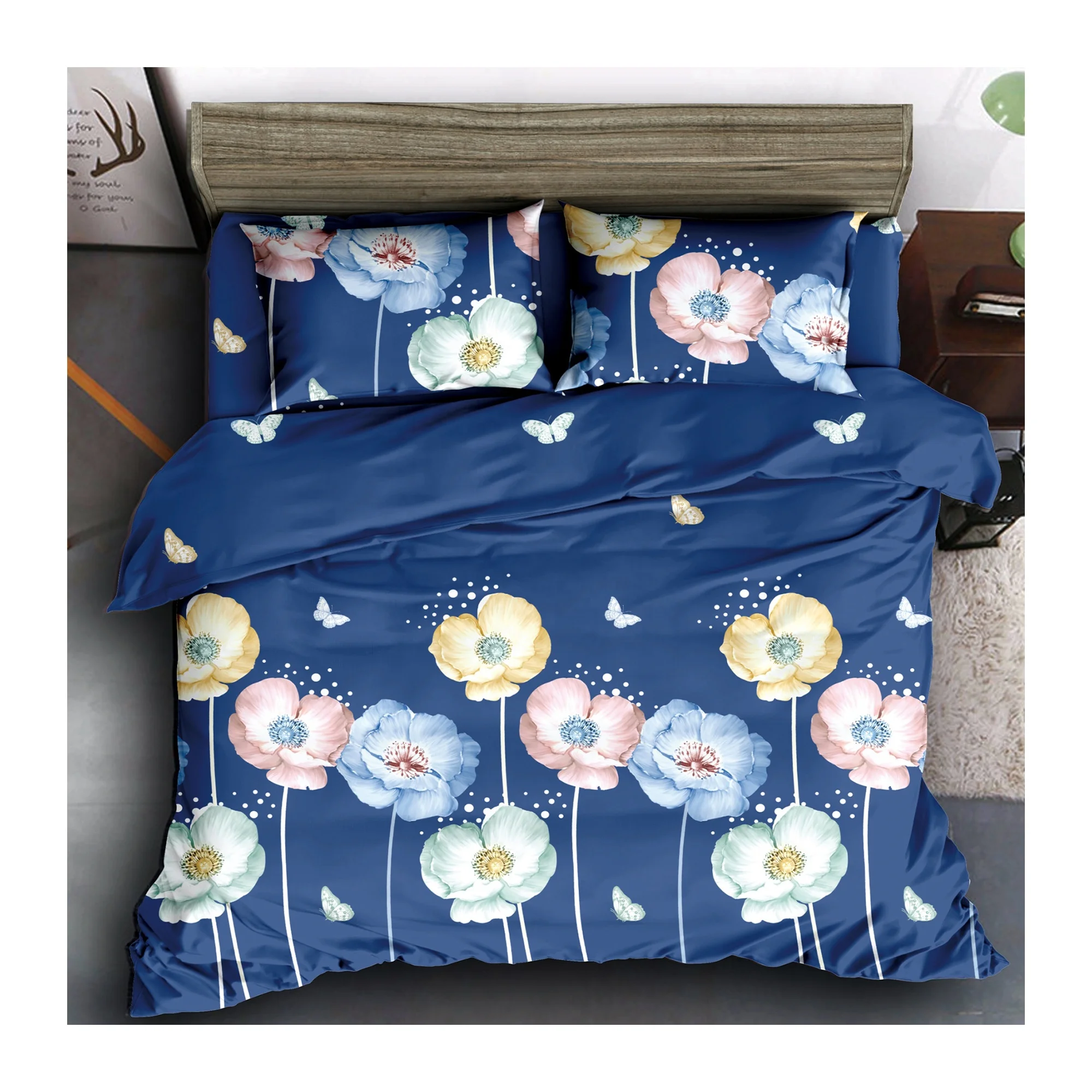 Super Supplier Pigment Printing Beautiful Flower Wholesale China Polyester 70GSM Printed Fabrics