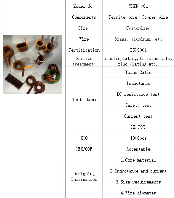Youhui Enameled Copper Rectangular Wire Coils With New Energy Vehicle Motor High Frequency Air Core Coil Inductor