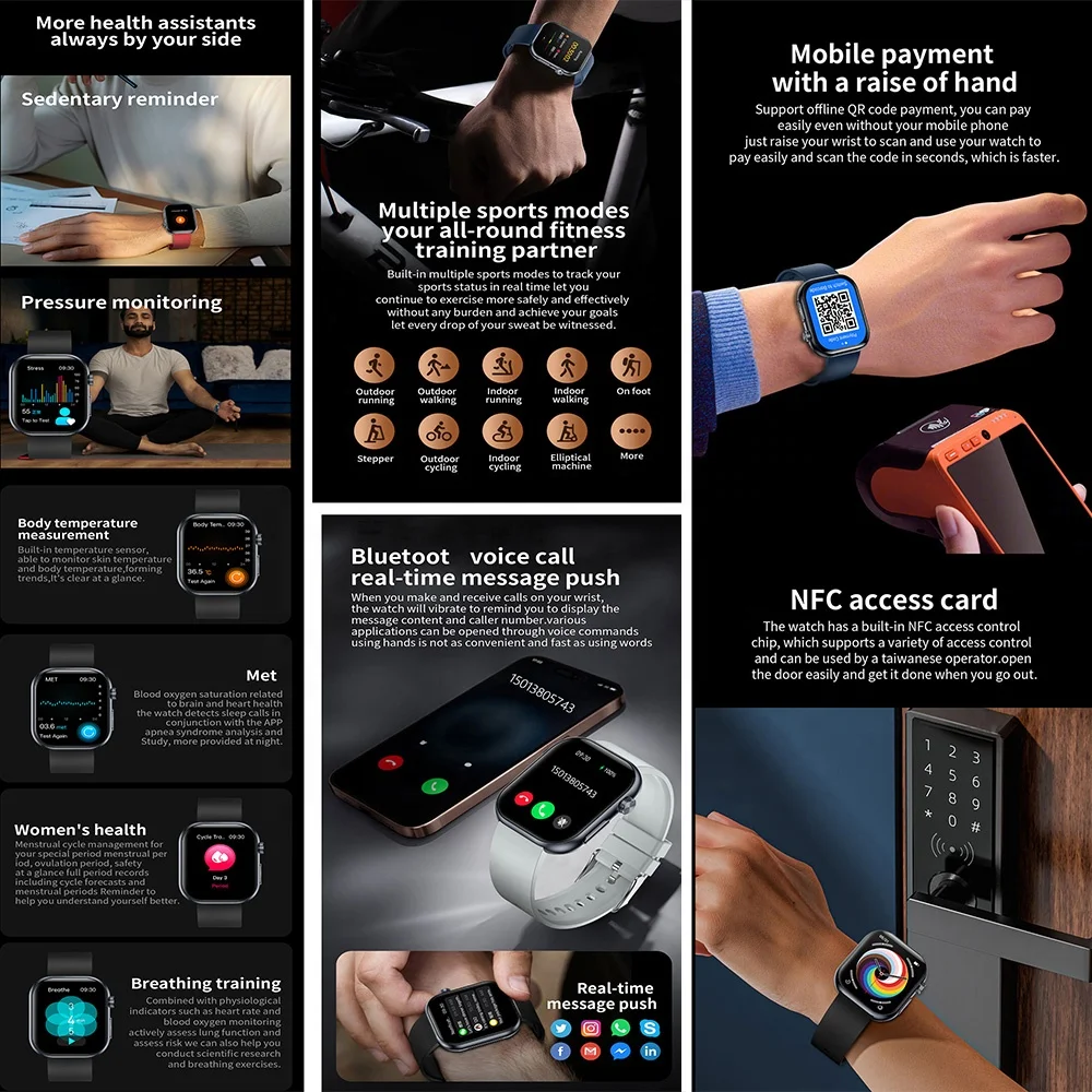 AMOLED Screen ET587 Smartwatch SOS Emergency Call ECG HRV blood Heart Rate Health Monitoring Smart Watch for Women Men