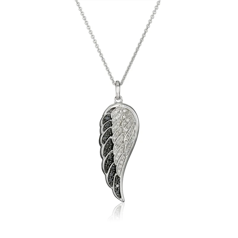 Yiwu Meise Stainless Steel Sterling Silver Black and White Diamond Angel Wing Pendant Necklace