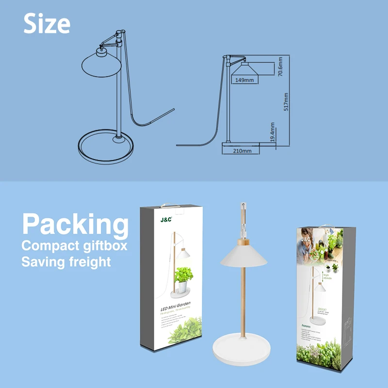 J&C LED indoor grow light full spectrum plant growing Lamp height Adjustable detachable with timer