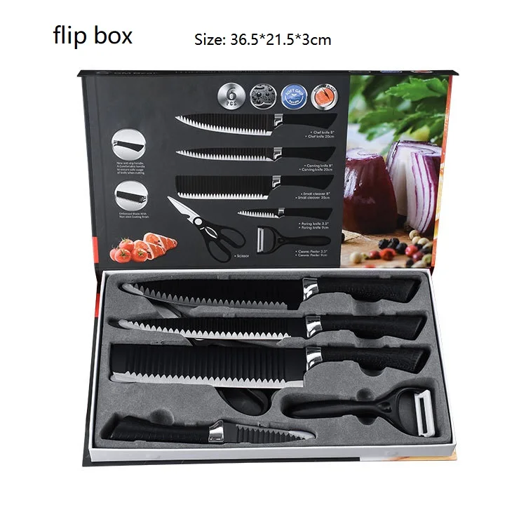 Kitchen Knives Set Scissor Vegetable Fruit Peeler Sharp Non-stick Stainless Steel Knife 6pc Set