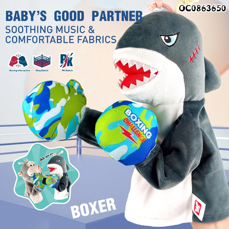 High quality funny boxing battle baby animal plush shark hand puppet kids