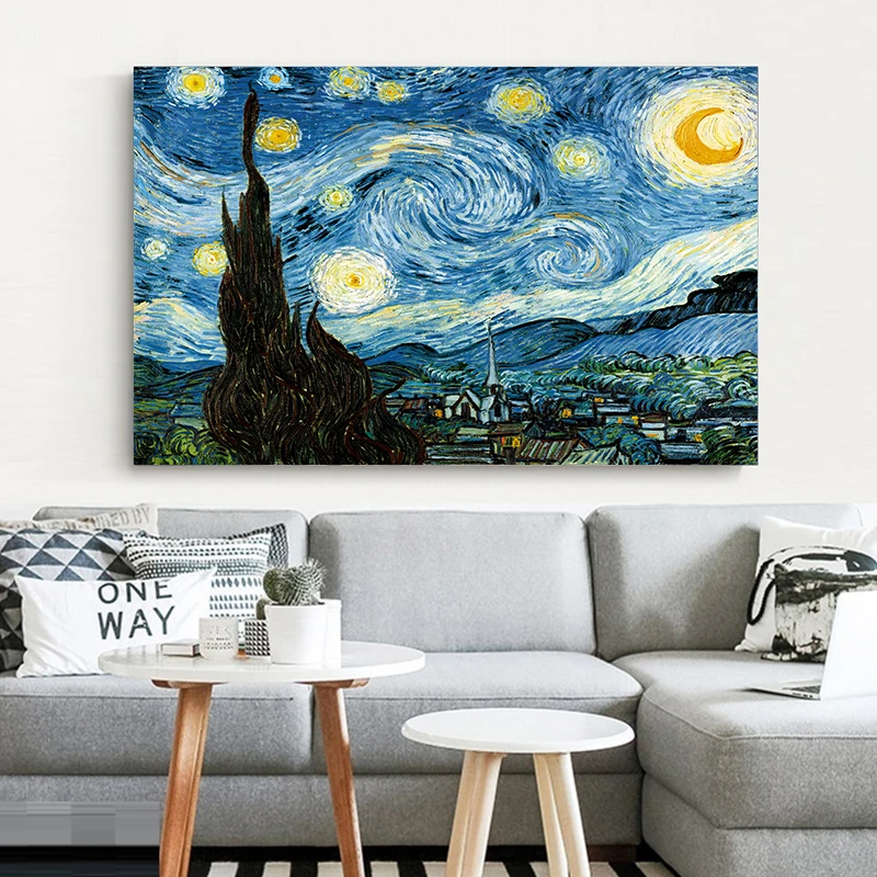 Poster Oil Painting Home Wall Decor Print Elegant Poetry Starry Night by Vincent Van Gogh Famous Artist Art Wall Picture Canvas