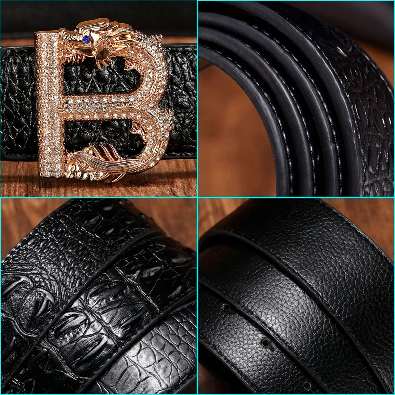 Fashion Rhinestone Buckle Factory Wholesale  Luxury Brand Famous Designer B Men Leather Belt