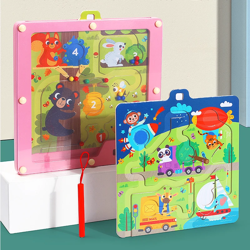 Wooden Toy Montessori Toys Mobile Children Magnetic Game Maze Puzzle Labyrinth Baby Toys