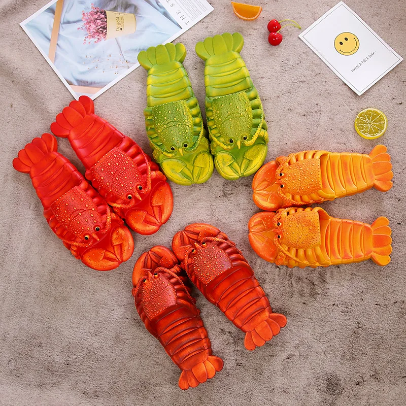 2021 New Fashion Funny Lobster Pvc Plastic Slippers Unisex Men Women Male Slides Slippers Casual Custom