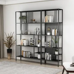 simple living room small bookcase wrought iron grid multi-layer storage display nordic book shelves
