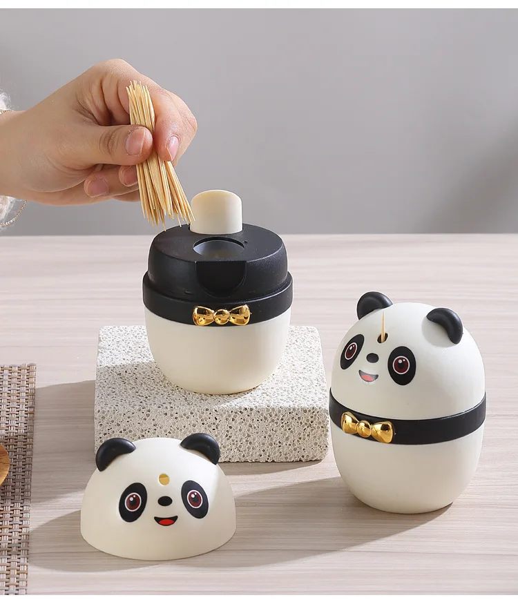 Panda Shape Automatic Toothpick Dispenser Toothpick Jar Toothpick Holder Container Holder Organizer Box for Kitchen Restaurant