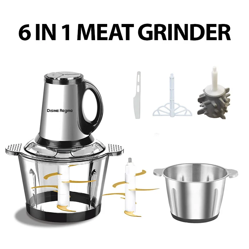 NEW Design Silver Crest 1000W 6 in 1 Kitchen Food Grinders Stainless Steel Meat Chopper Automatic 3.5L Electric Meat Grinder