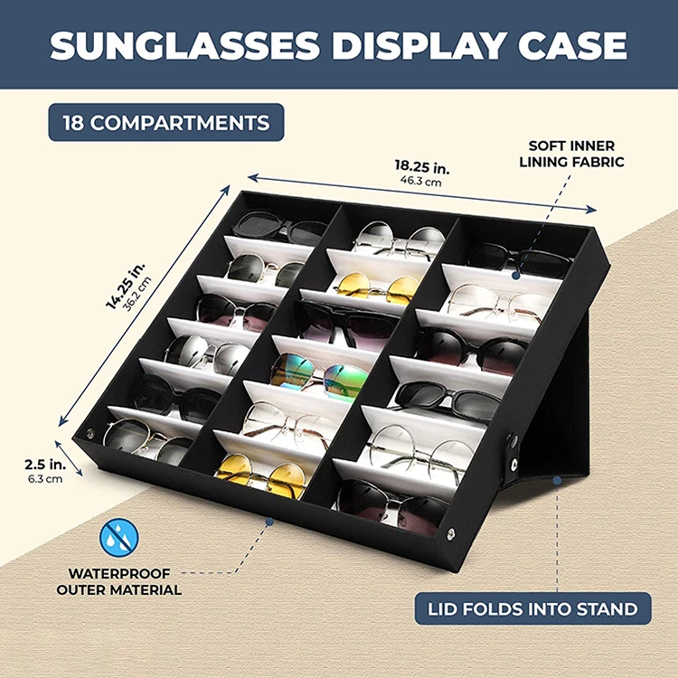 18 grid glasses display box High-end glasses wood eyewear standing displays box