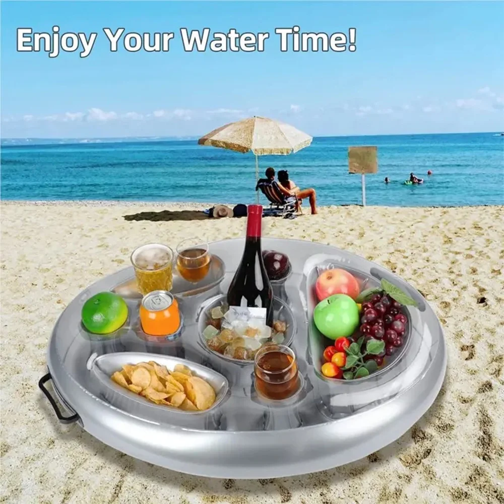 Factory Custom Silver Drink Holder Ice Bar Inflatable Floating Pool Bar PVC Floating Food Tray Beach Bar Float For Party
