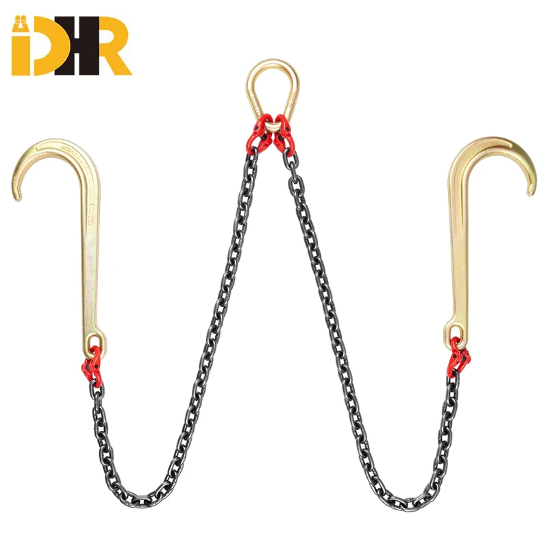 Wholesale Factory Heavy Duty Car Trailer Safety Chains G70 Towing Chain Truck V-Chain Bridle with J Hooks & Grab Hooks