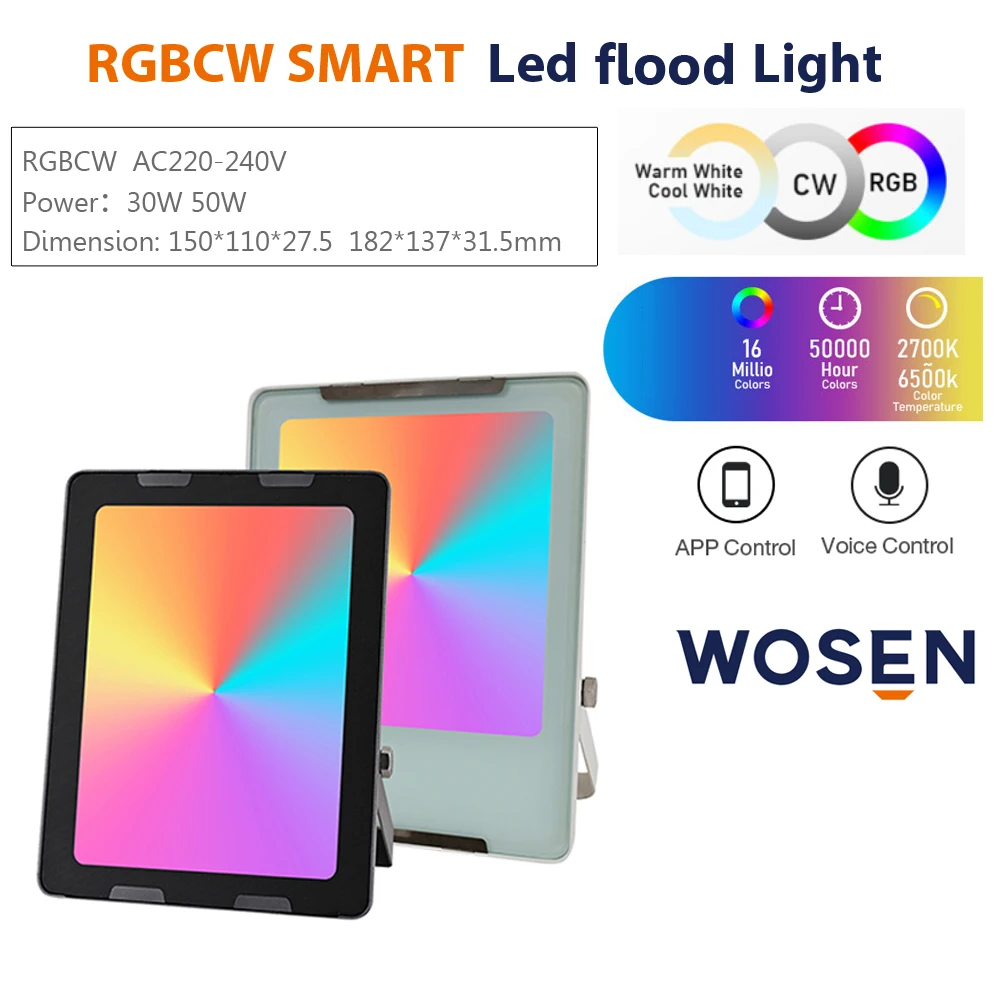 hot selling oem factory smart color changing wifi control 50w 50 watt rgbw rgb dmx ip65 outdoor led flood light