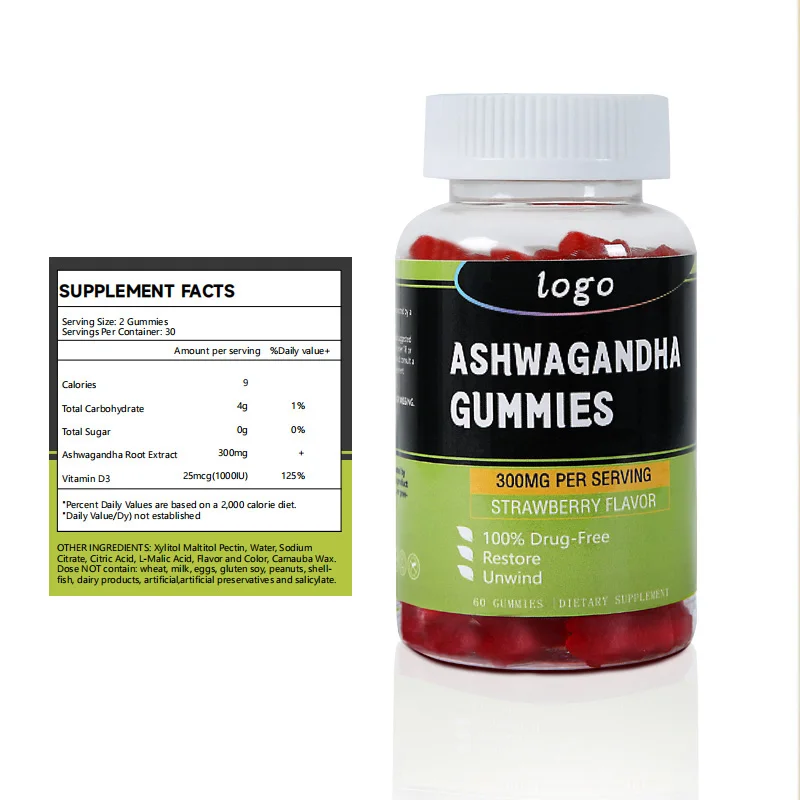 Большой инвентарь OEM Vegan Ashwagandha Gummies с витамином D смешанный фруктовый ароматизатор для улучшения сна