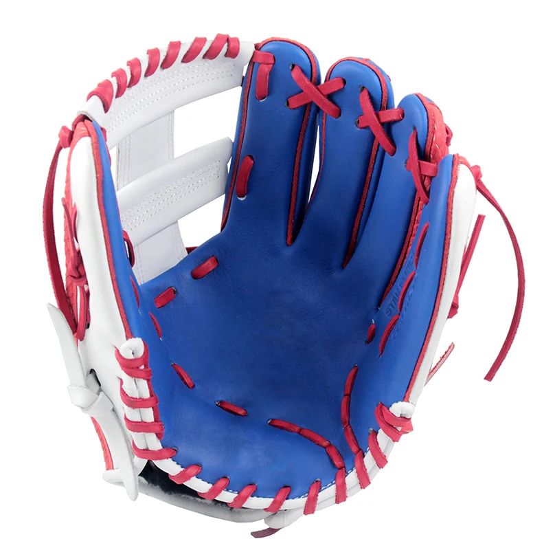 
blue palm custom red lace full grain tanned kip top leather youth baseball gloves for kids 