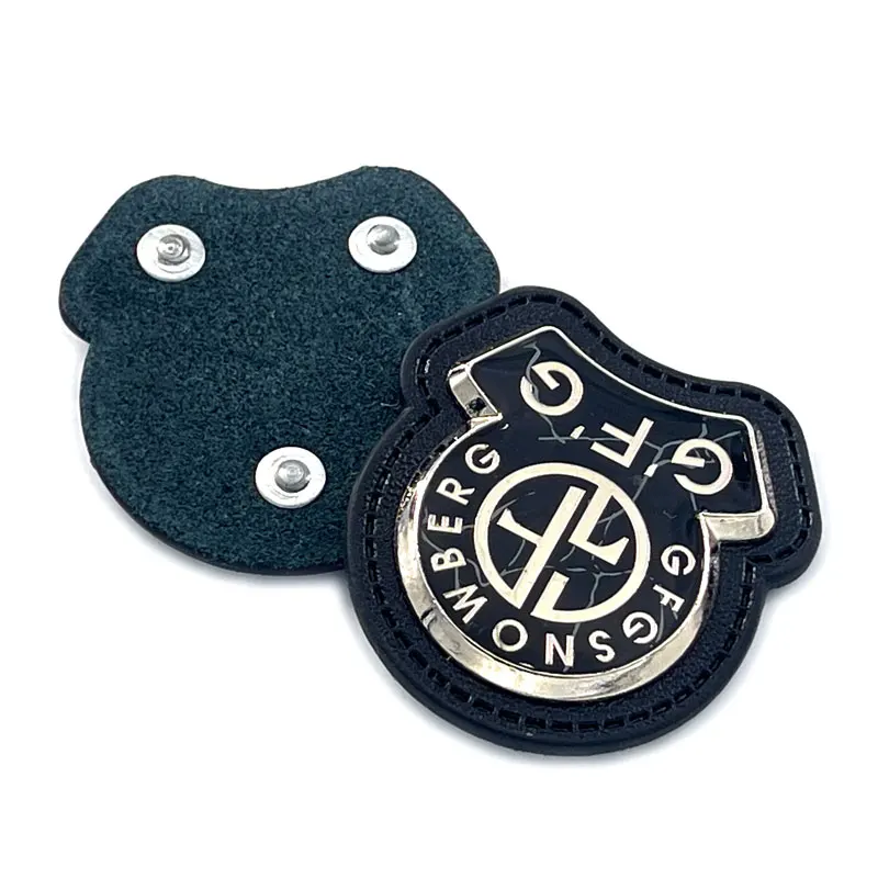 Premium Embossed Colored Hat Fake Laser Engraved Prints Label Metal Emblem On Leather Patch