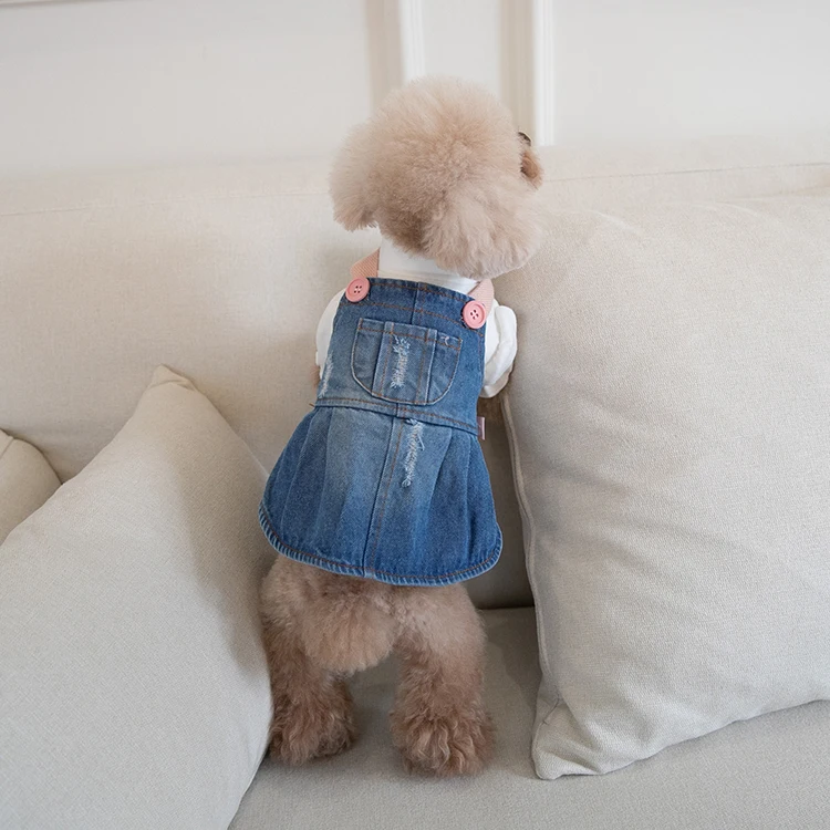 JXANRY 2022 Summer Pets Contrast Color Denim Dress Dog Spring Clothes Small Dog Lovely Coat Cat Dress French Bulldog Cute