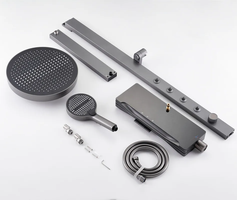 Top1 Piano Key Gray Bathroom Digital Display Faucet Shower System Set Bathtub Hot and Cold 3 Functions Tap Smart Shower Set