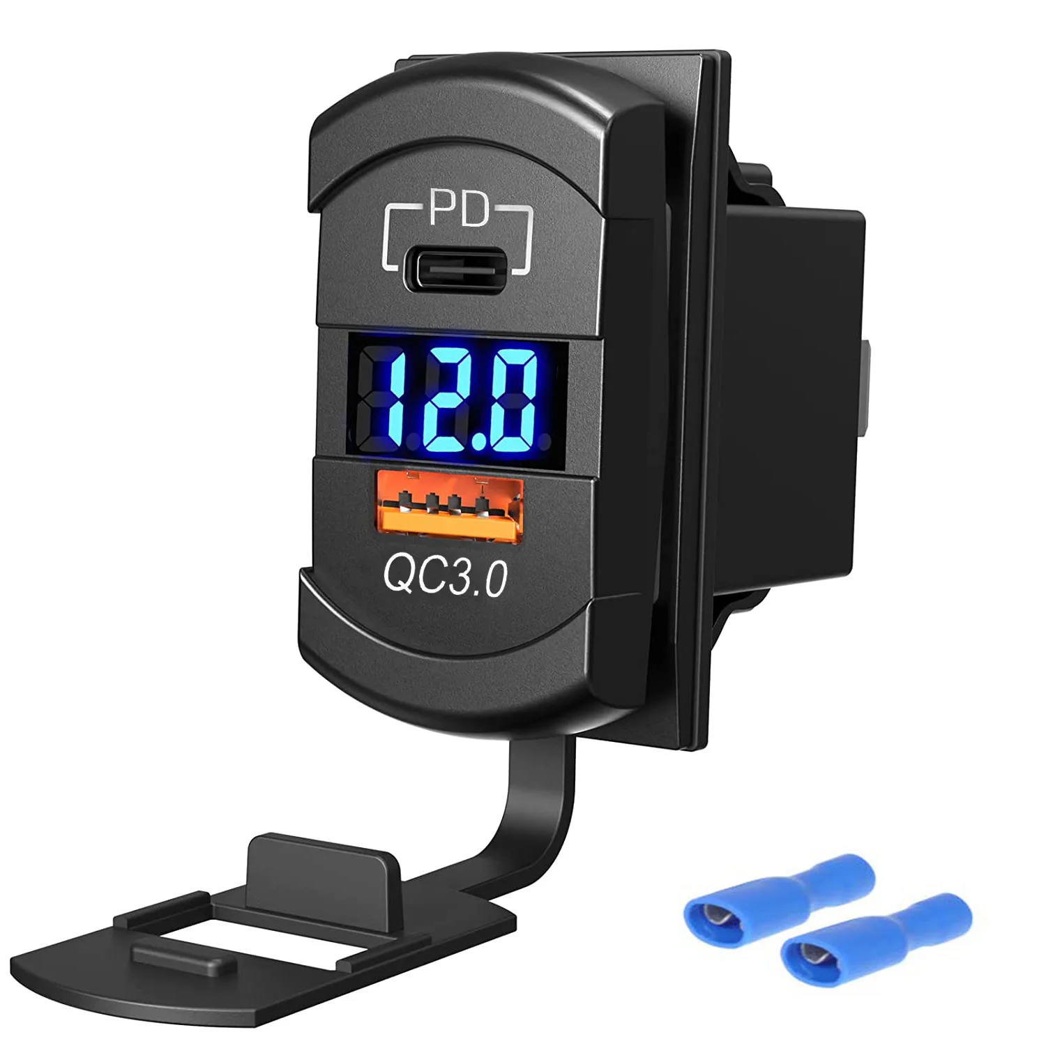 Factory Wholesale Price 12-24V  QC3.0 USB+ PD+Voltmeter Car Chargers Panel Mount Socket For Motorcycle Boat Marine Truck ATV