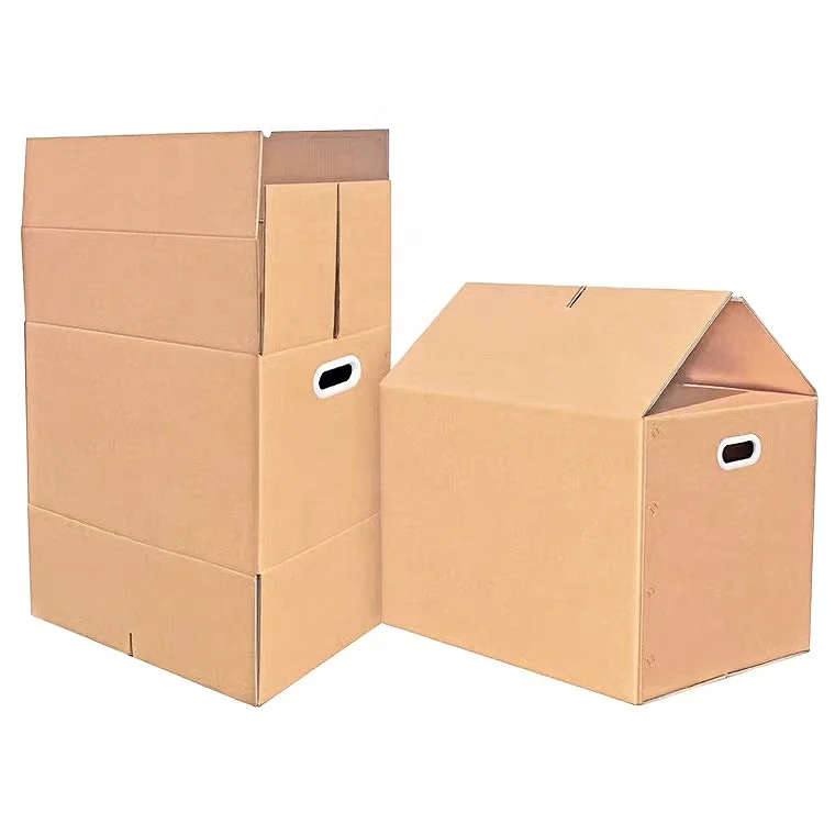 Factory Custom Size Logo 32 ECT Sturdy Brown Smooth Move Tape Free Assembly Large Cardboard Corrugated Moving Kraft Box Carton