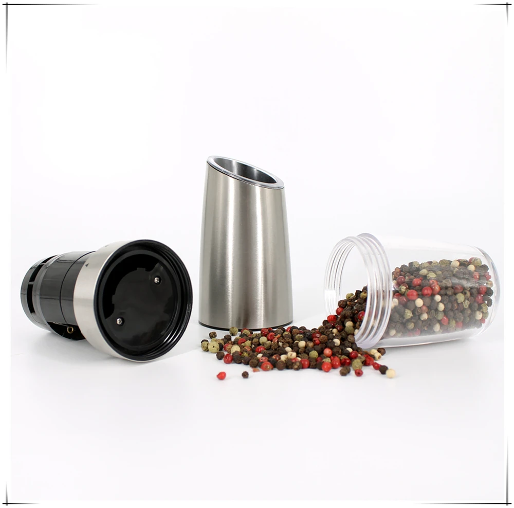 Amazon hot sale batteries operated gravity salt and pepper mill automatic grinder set LFGB CE RoHS approved