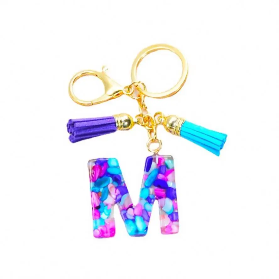 Glitter Stone Boutique tassel Alphabet Keychains Bag Decoration Wholesale Creative Cute Gift 26 Initial Letter Charms Keychain