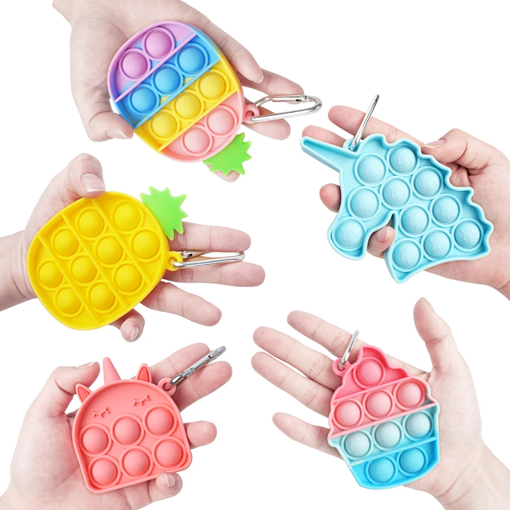 Push it keychain fidget Pendant toys simple pineapple unicorn mini push bubble figet Antistress Toy Kids
