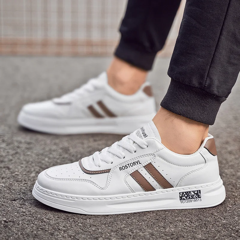 sneaker manufacturer Latest Sport Breathable Leather Made White Flat Sneakers Black Casual Shoes Men and Women