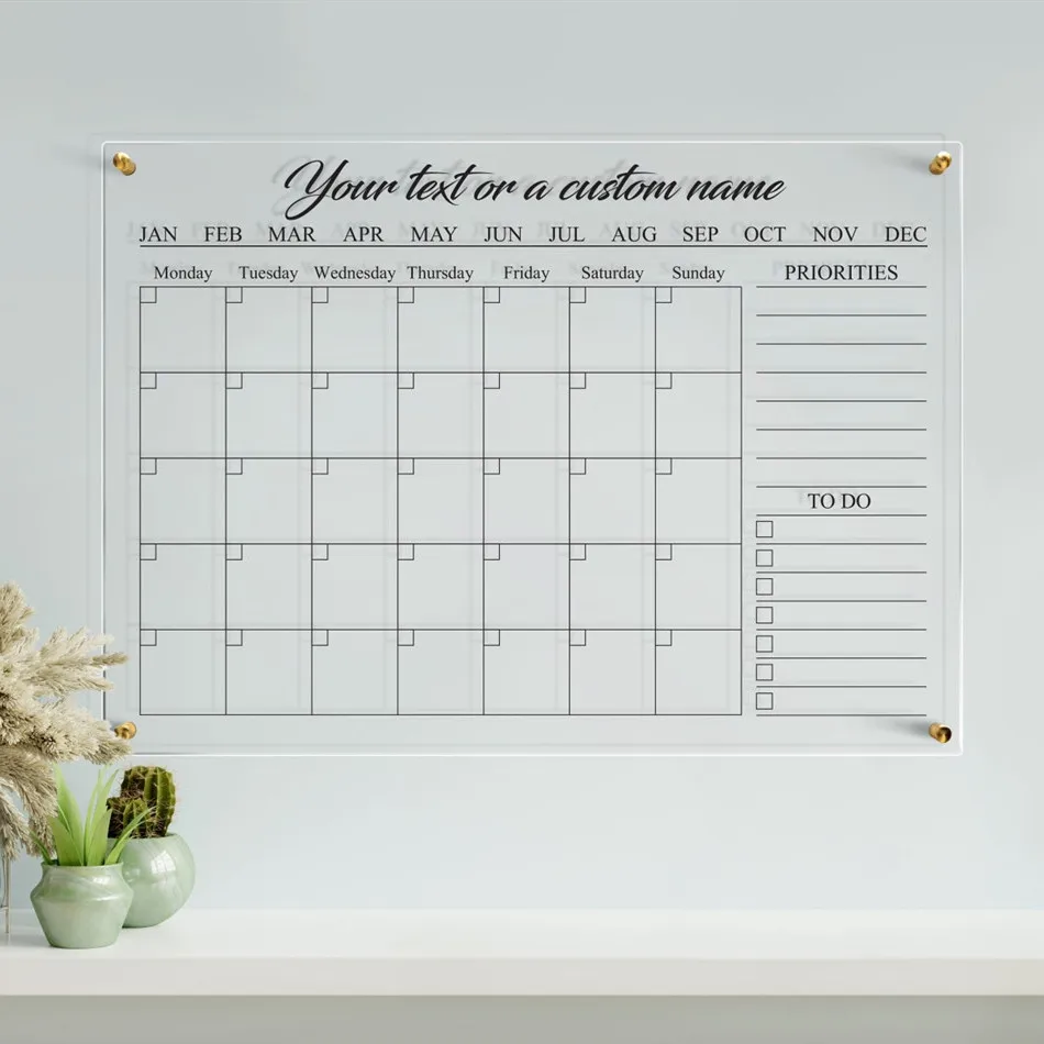 To Do List Custom Acrylic Calendar For Wall board clear acrylic calendar family office decor gift