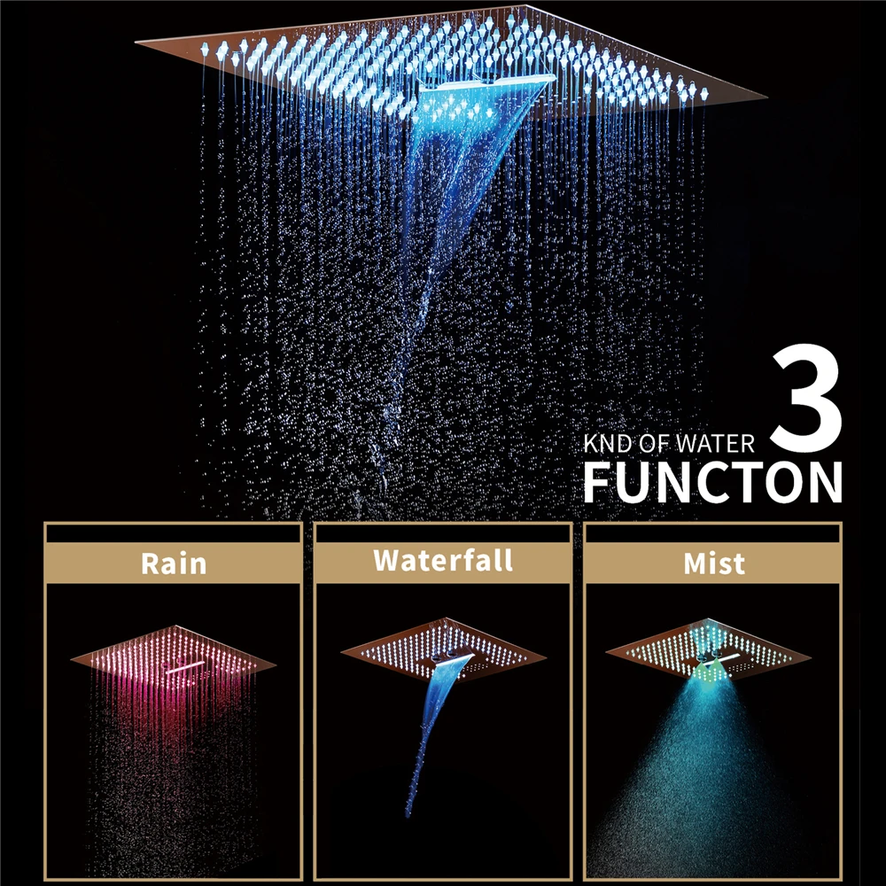 16 Inch LED Mist Rain&Waterfall Shower Head with Music Speaker Thermostatic Shower Valve Ceiling Embedded Shower Faucet Set