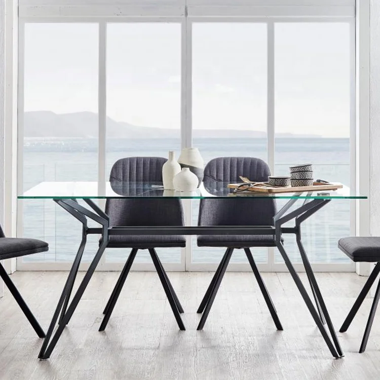 Competitive Price Home Furniture Nordic Antique Glass Top Dining Table Sets Luxury