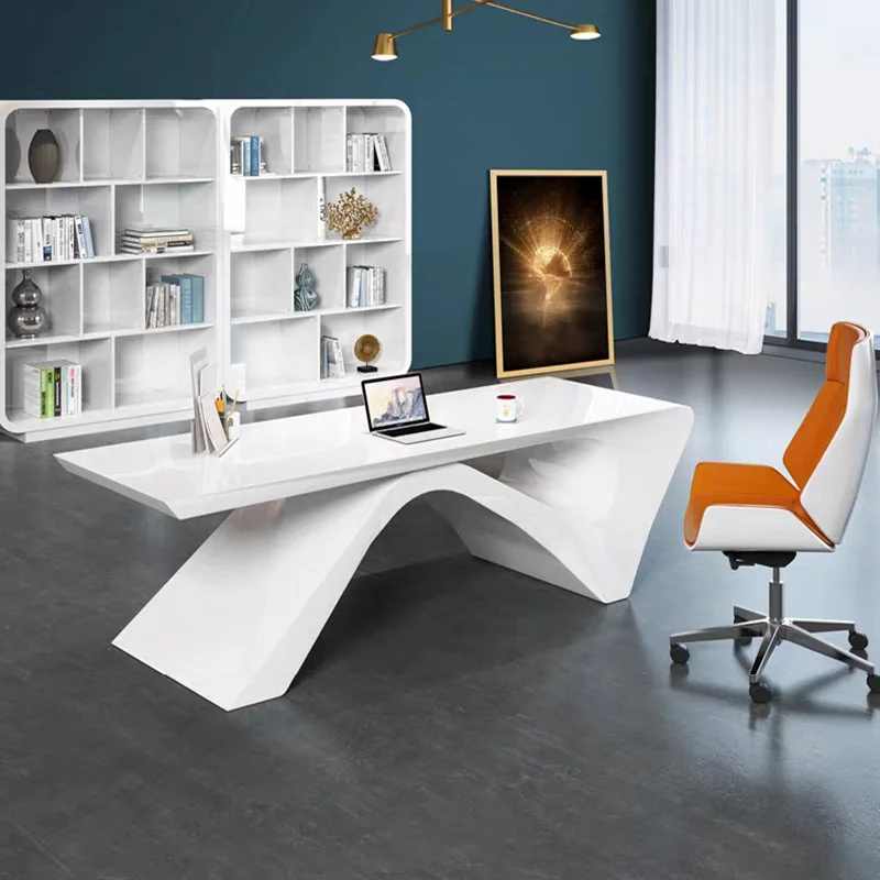White Curved Cool Desk Escritorios De Oficina Executive Office Set Table Commercial Furniture Home Schreibtisch
